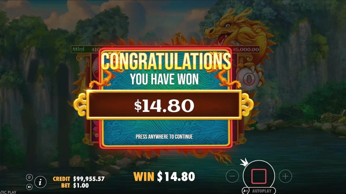 Dragon’s Gate Bonus Choice slot machine theme featuring golden dragons and misty mountains