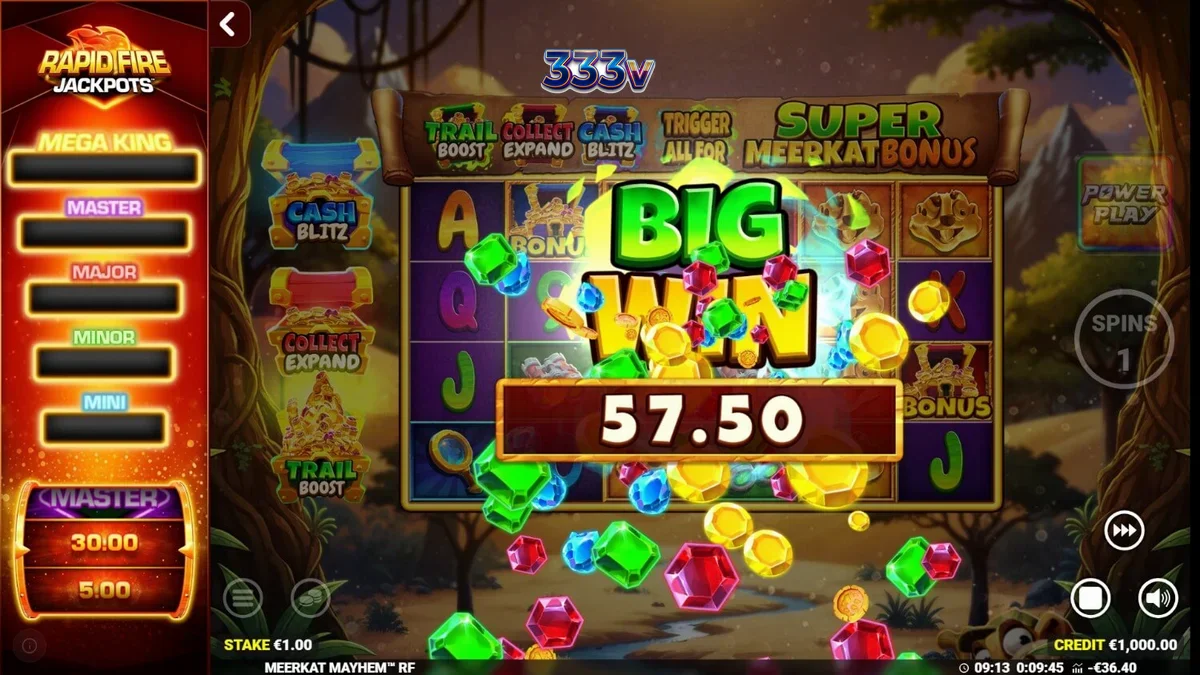 Tampilan visual slot Meerkat Mayhem dengan latar belakang gurun dan simbol petualangan.